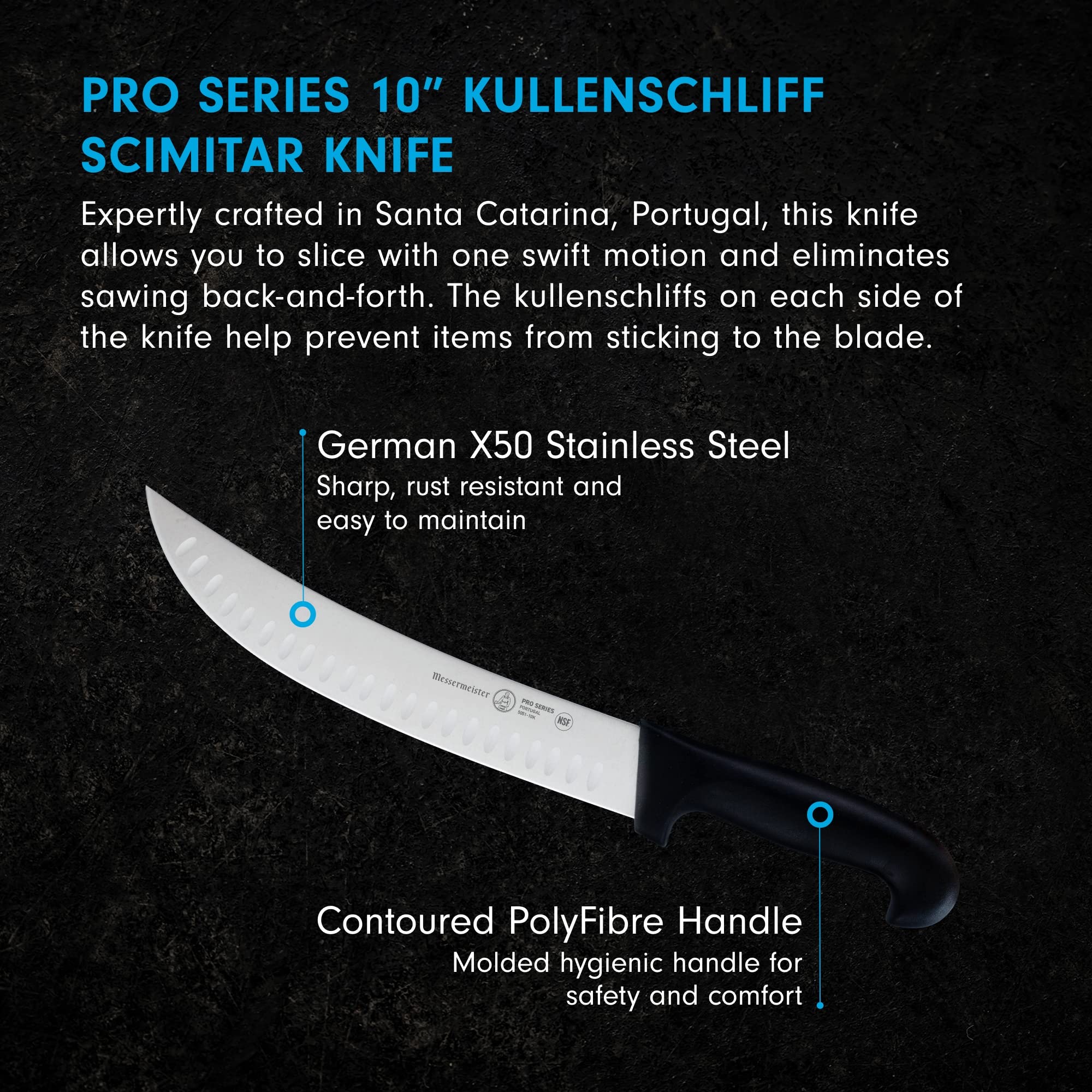 Messermeister Pro Series 10” Kullenschliff Scimitar Knife - Hollow Ground